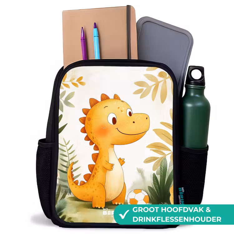 Kinderrugzak met naam - Zwart - Dino - Voetbal - Oranje — 4