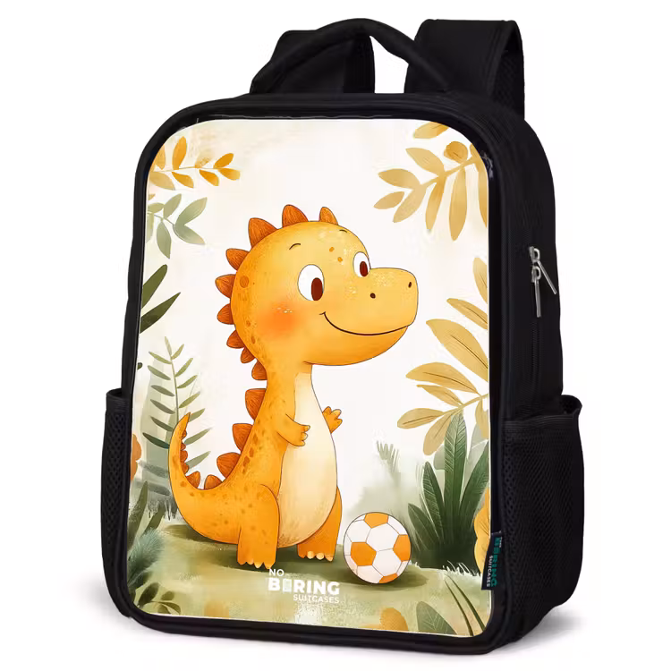 Kinderrugzak met naam - Zwart - Dino - Voetbal - Oranje — 7