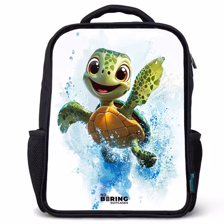 Kinderrugzak met naam - Zwart - Schildpad - Water - Groen — 1