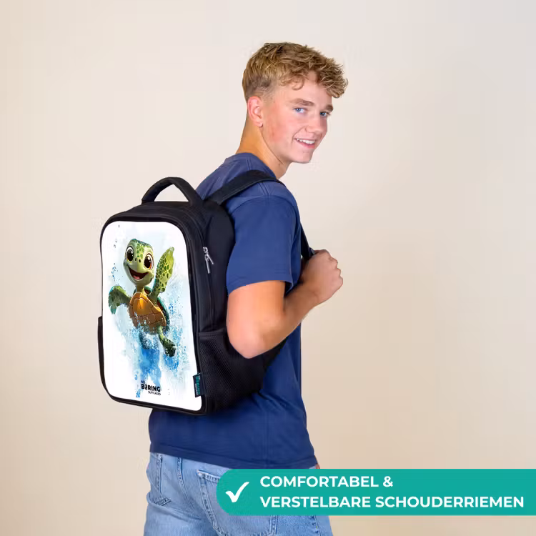 Kinderrugzak met naam - Zwart - Schildpad - Water - Groen — 2