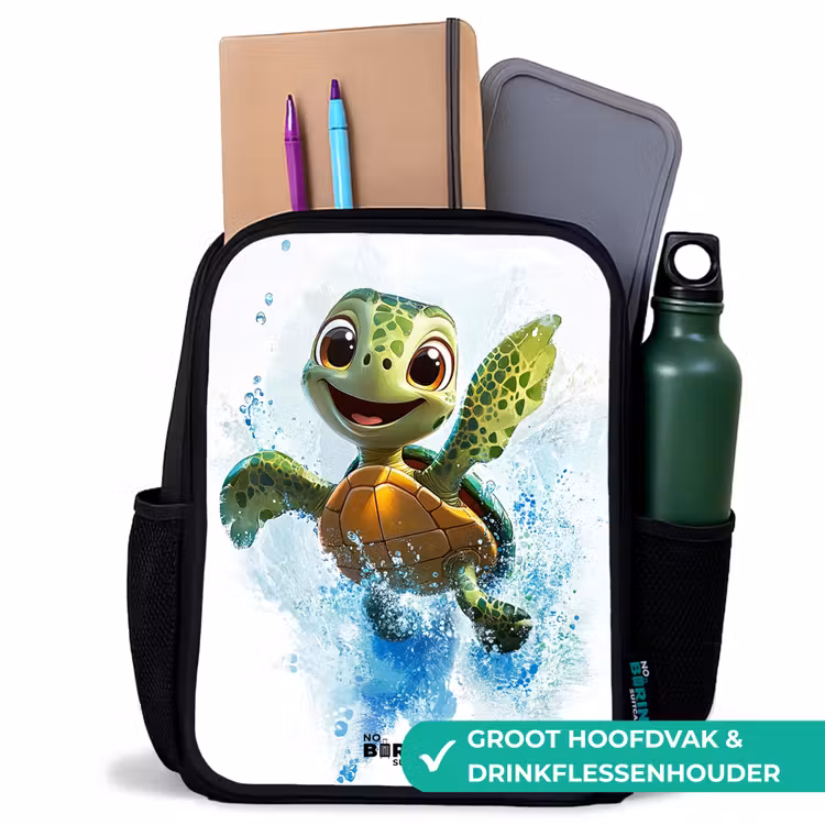 Kinderrugzak met naam - Zwart - Schildpad - Water - Groen — 4