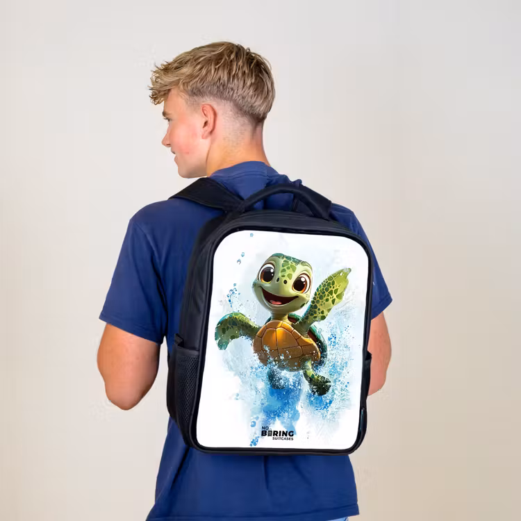 Kinderrugzak met naam - Zwart - Schildpad - Water - Groen — 6