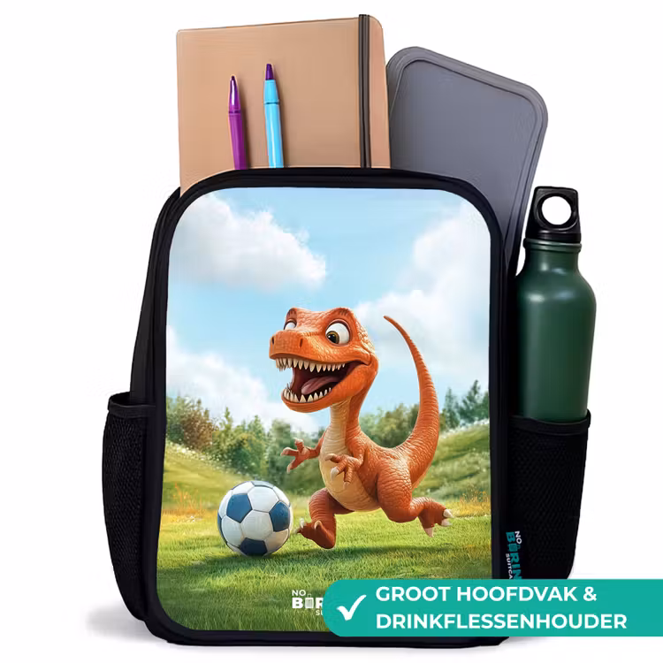 Kinderrugzak met naam - Zwart - Voetbal - Dino - Sport — 4