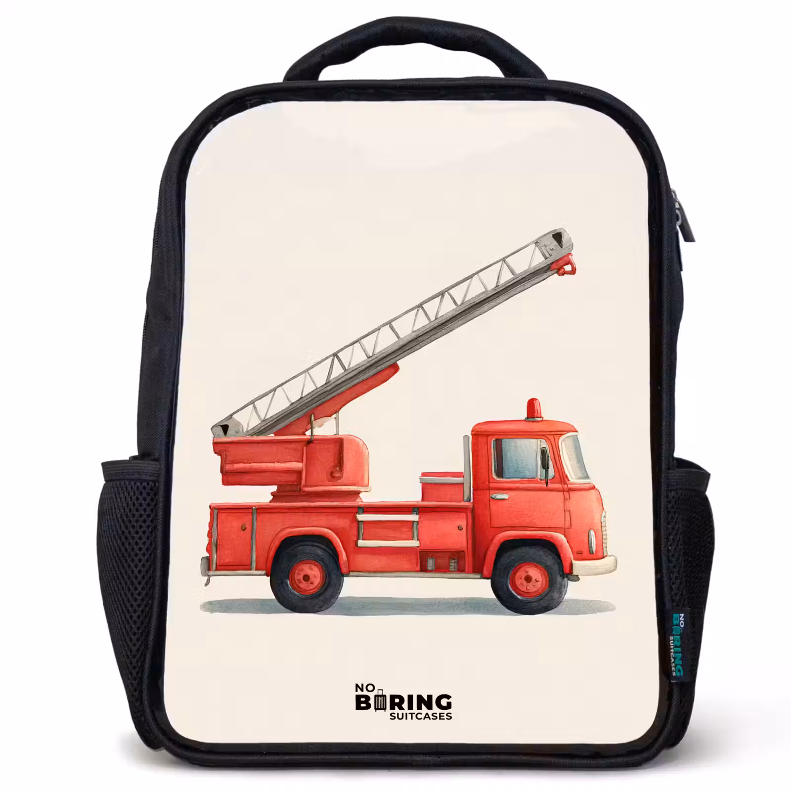 Kinderrugzak - Zwart - Brandweerwagen - Getekend - Rood — 1