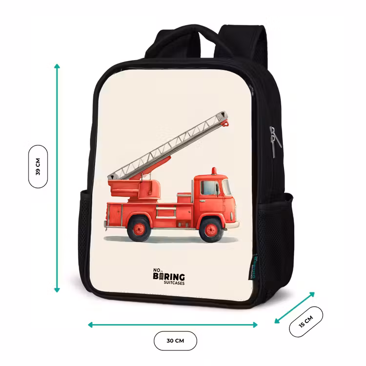 Kinderrugzak - Zwart - Brandweerwagen - Getekend - Rood — 5
