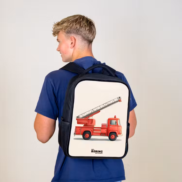 Kinderrugzak - Zwart - Brandweerwagen - Getekend - Rood — 6