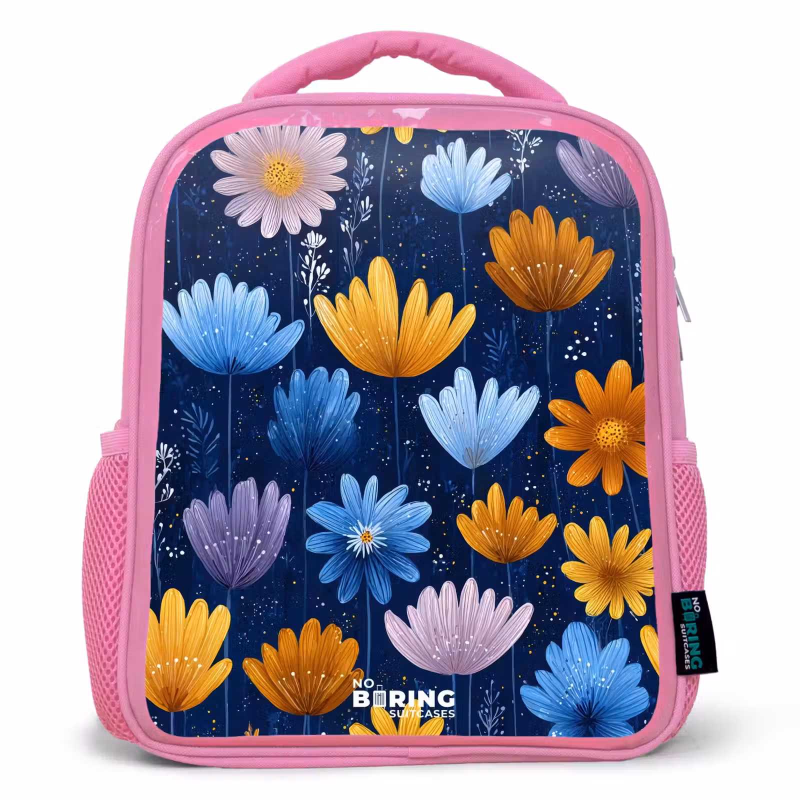Kinderrugzak - Roze - Bloemen op een donkerblauwe achtergrond — 1