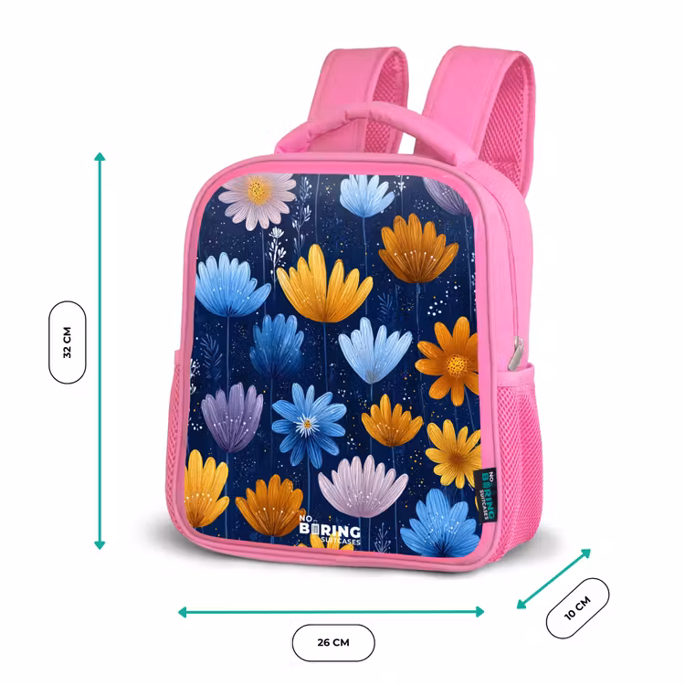 Kinderrugzak - Roze - Bloemen op een donkerblauwe achtergrond — 3