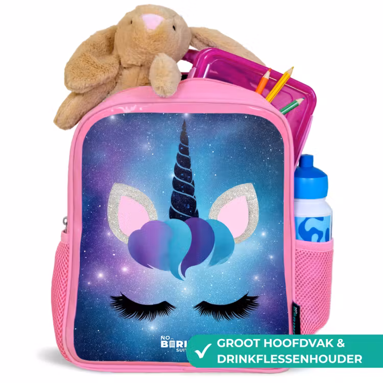Kinderrugzak - Roze - Eenhoorn op een sterrenhemel achtergrond — 2