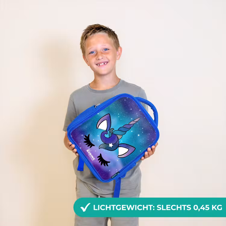 Kinderrugzak met naam - Blauw - Paarse eenhoorn — 2