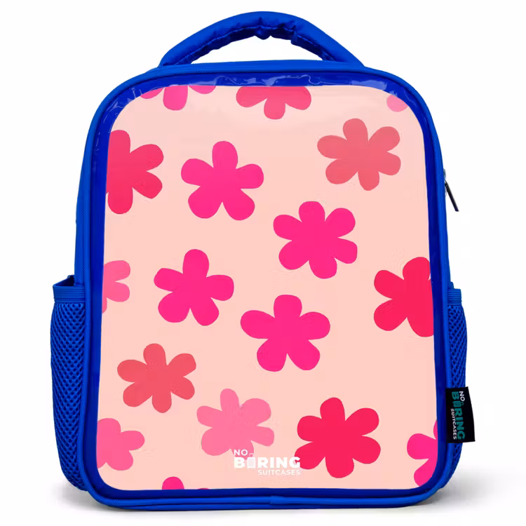 Kinderrugzak - Blauw - Roze bloemen — 1