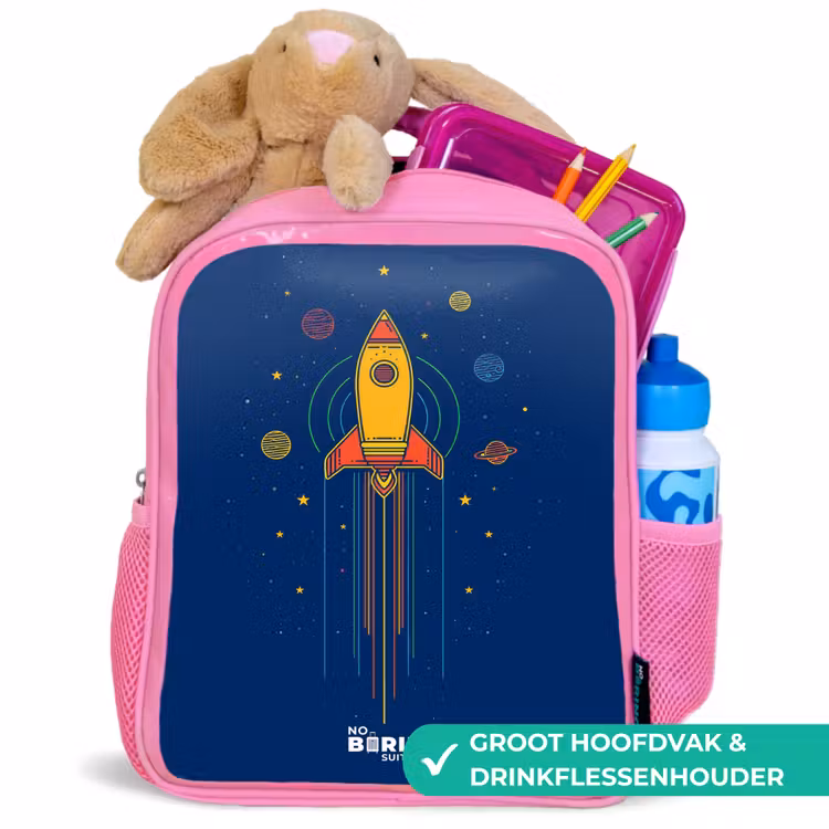 Kinderrugzak - Roze - Raket - Planeten - Sterren — 2