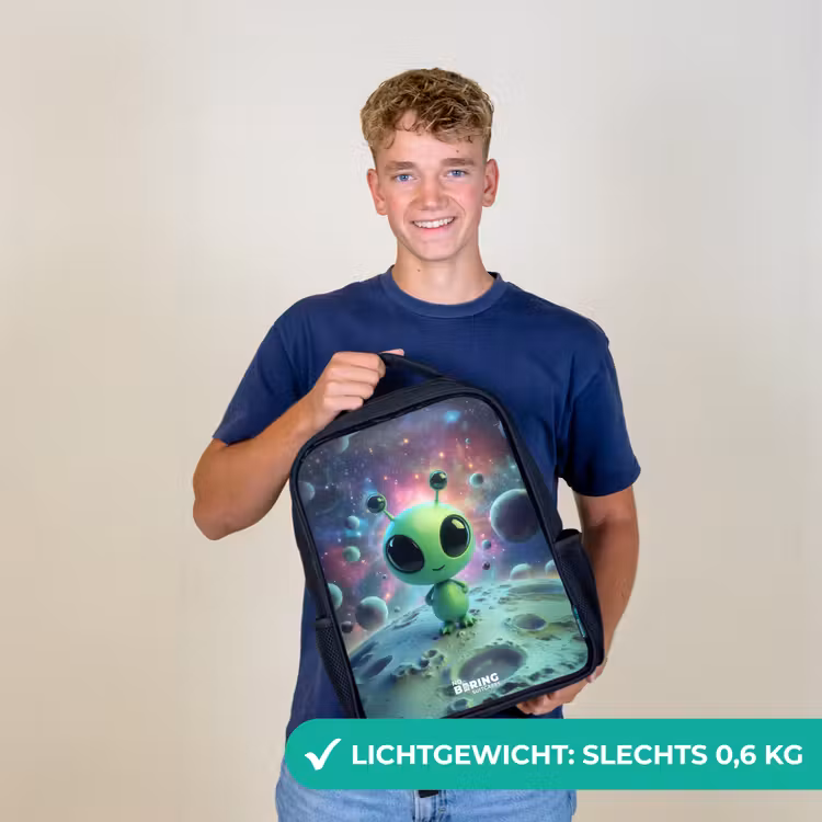 Kinderrugzak - Zwart - Groen buitenaards wezentje op maanlandschap — 3