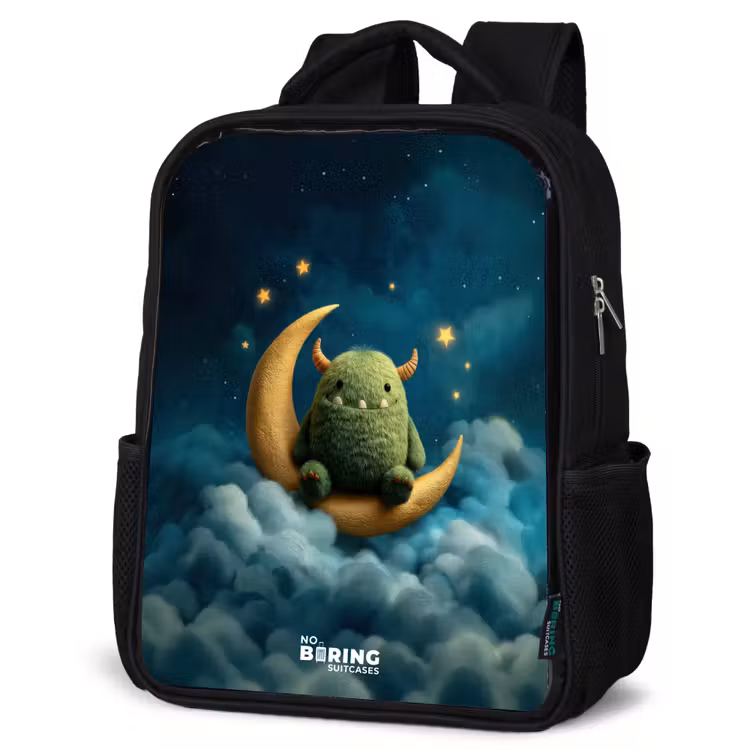 Kinderrugzak - Zwart - Groen monster op maansikkel — 7