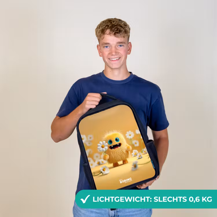 Kinderrugzak - Zwart - Monster - Wezen - Bloem - Geel — 3