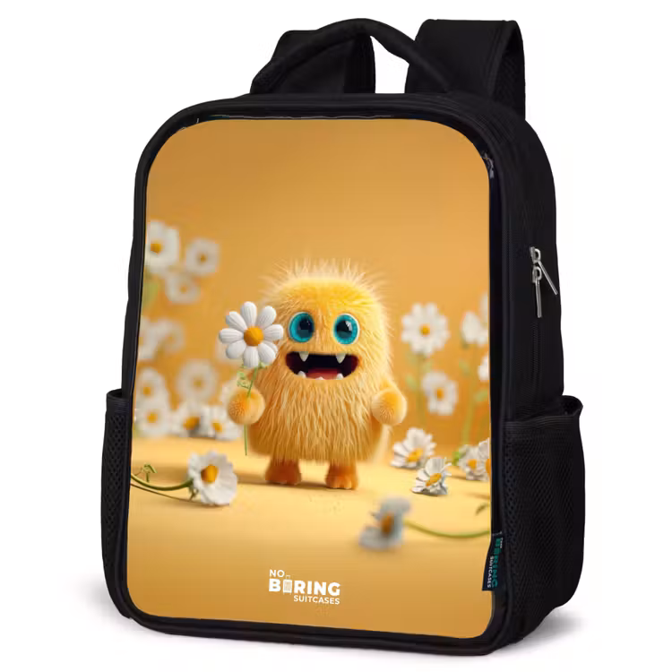 Kinderrugzak - Zwart - Monster - Wezen - Bloem - Geel — 7