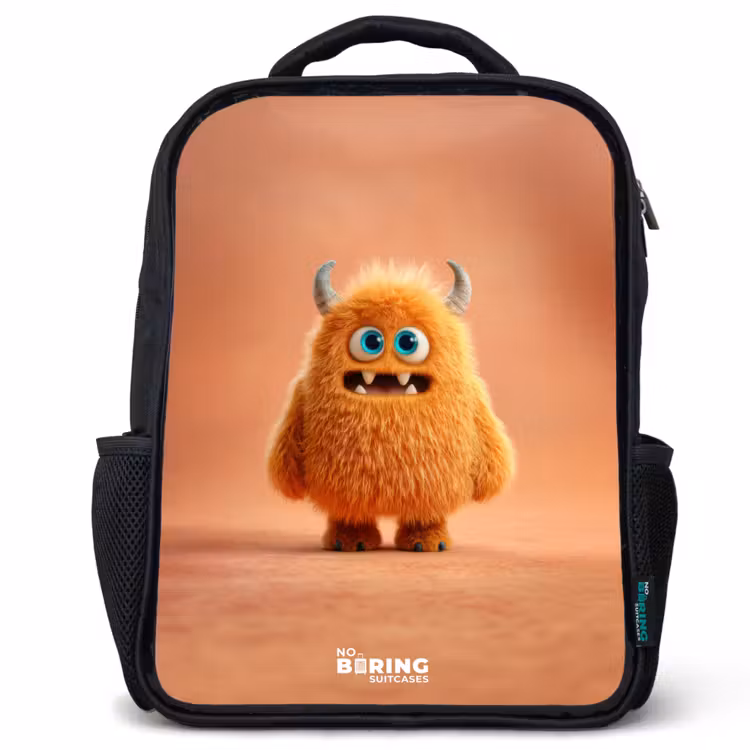 Kinderrugzak - Zwart - Oranje Pluizig Monster met Hoorns — 1