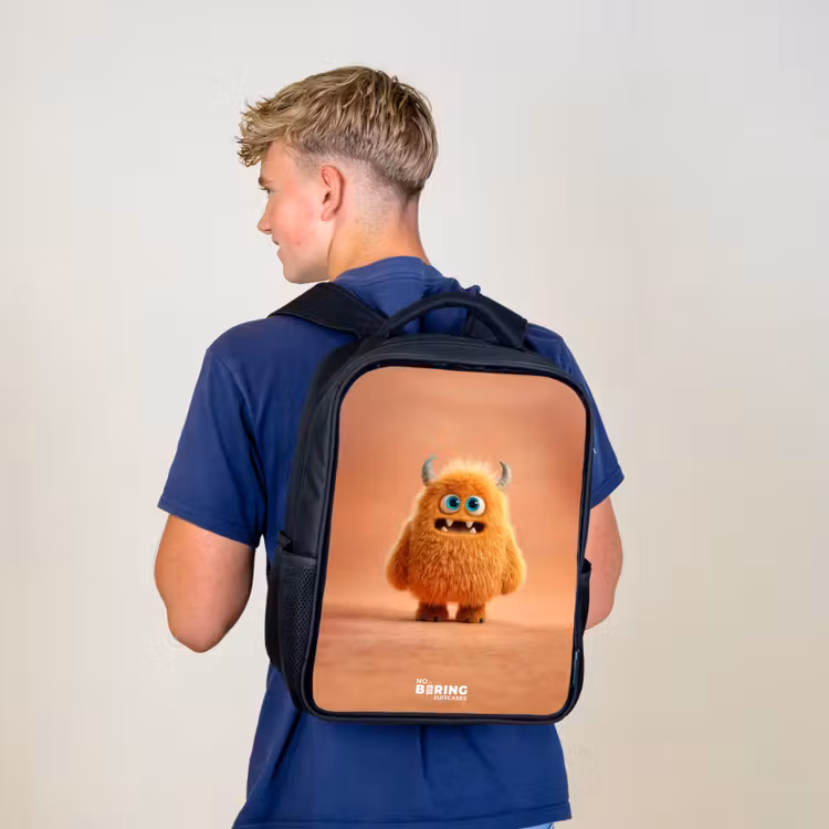 Kinderrugzak - Zwart - Oranje Pluizig Monster met Hoorns — 6