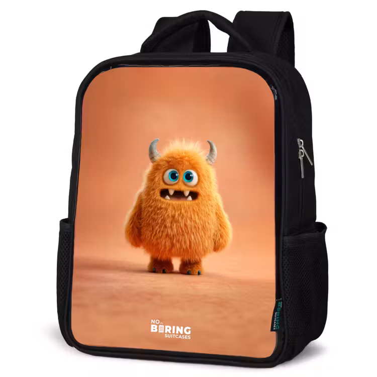 Kinderrugzak - Zwart - Oranje Pluizig Monster met Hoorns — 7