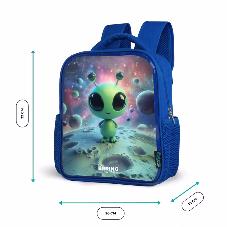 Kinderrugzak - Blauw - Groen buitenaards wezentje op maanlandschap — 6