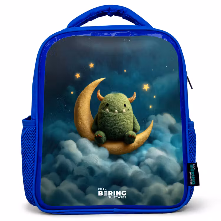 Kinderrugzak - Blauw - Groen monster op maansikkel — 1