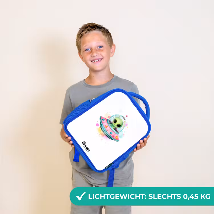 Kinderrugzak - Blauw - Groene alien in kleurrijke UFO — 2