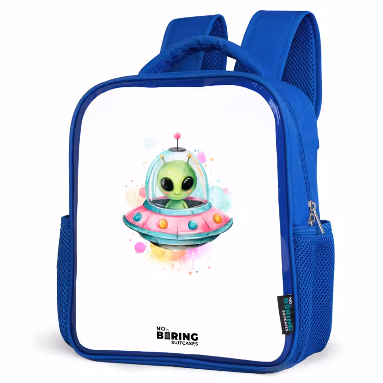 Kinderrugzak - Blauw - Groene alien in kleurrijke UFO — 9
