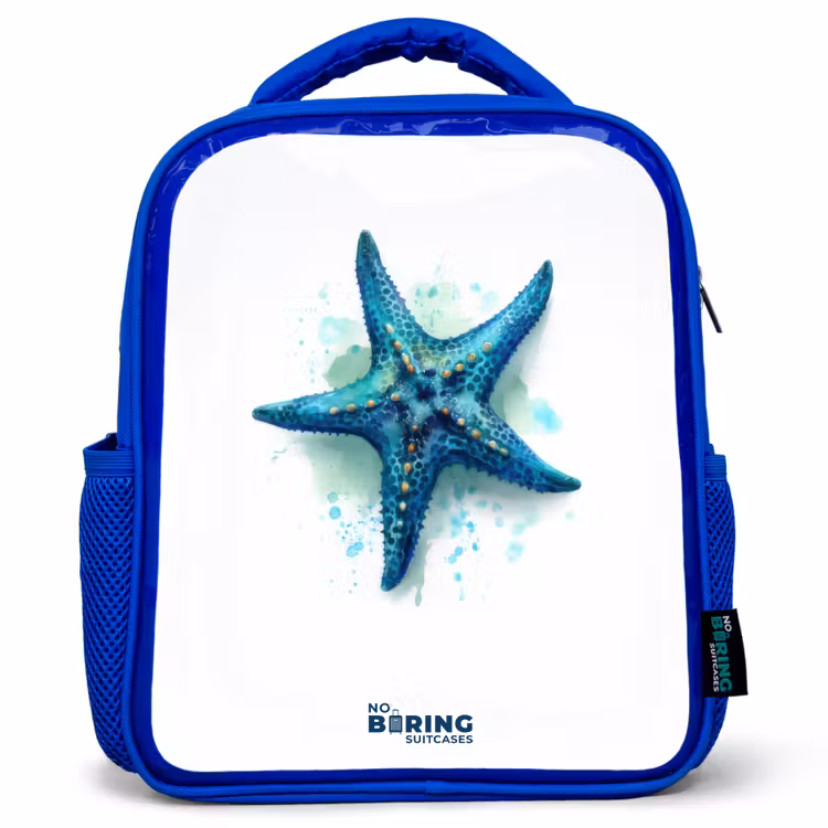 Kinderrugzak - Blauw - Blauwe Zeester op Witte Achtergrond — 1