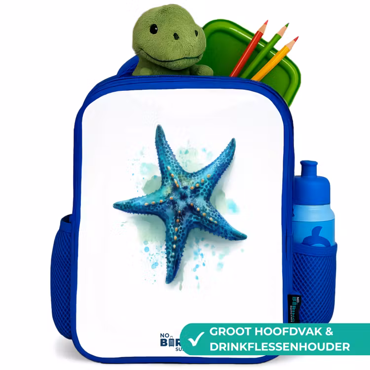 Kinderrugzak - Blauw - Blauwe Zeester op Witte Achtergrond — 5