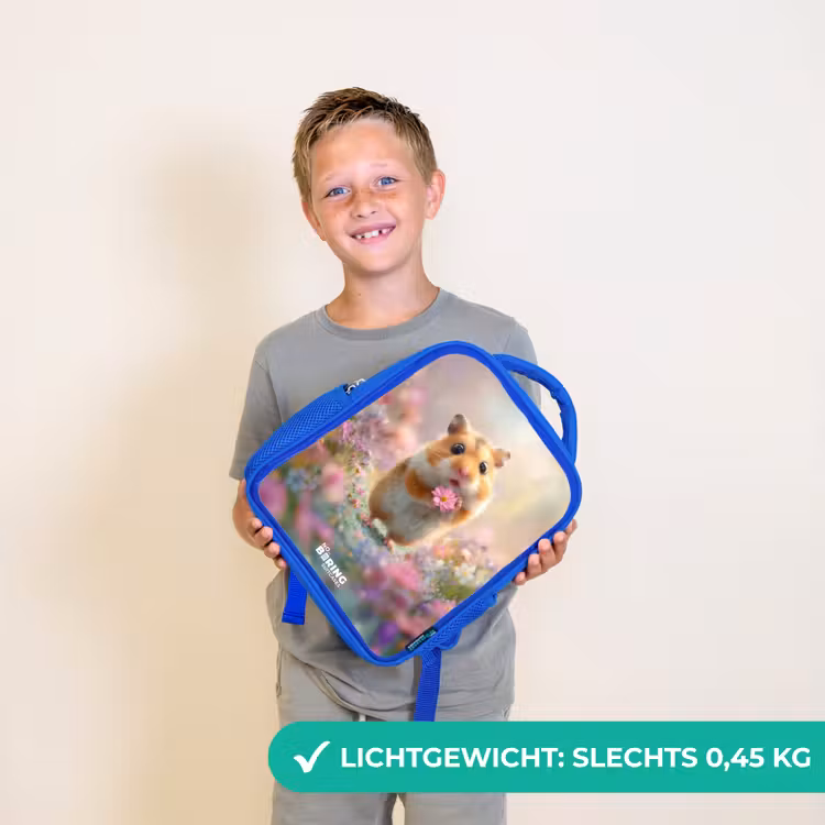 Kinderrugzak - Blauw - Hamster - Bloem - Natuur - Dier — 2