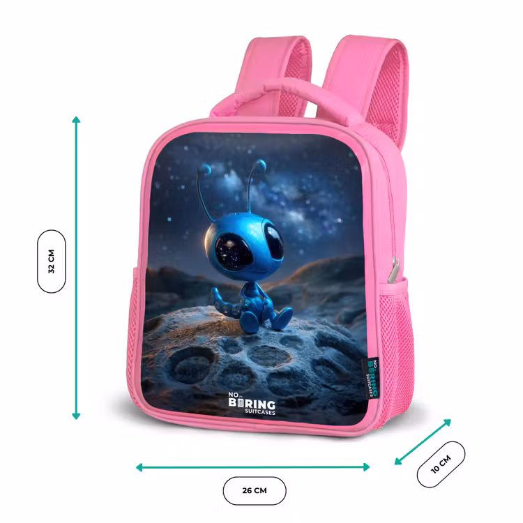Kinderrugzak - Roze - Blauw buitenaards wezentje onder sterrenhemel — 3
