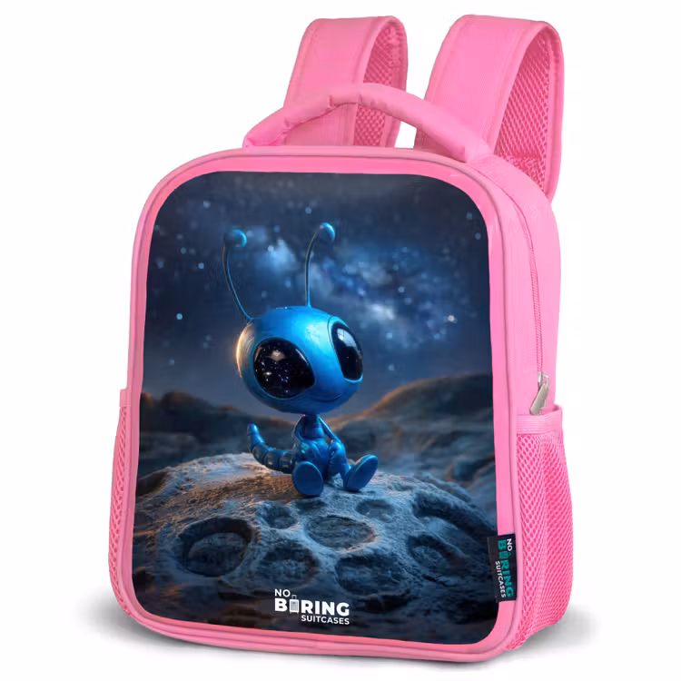 Kinderrugzak - Roze - Blauw buitenaards wezentje onder sterrenhemel — 6