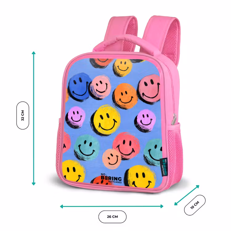 Kinderrugzak - Roze - Een speels en kunstzinnig patroon van kleurrijke smileys — 3