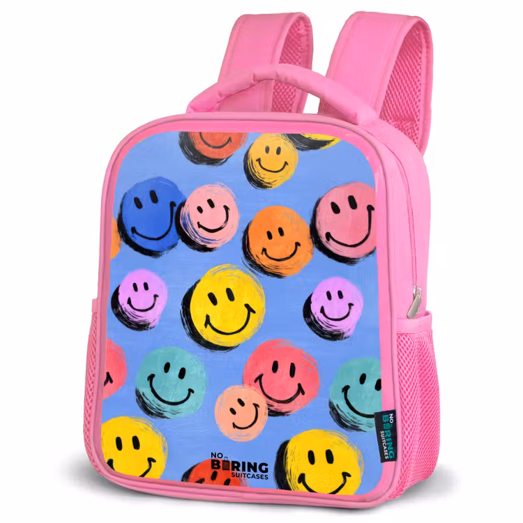 Kinderrugzak - Roze - Een speels en kunstzinnig patroon van kleurrijke smileys — 6