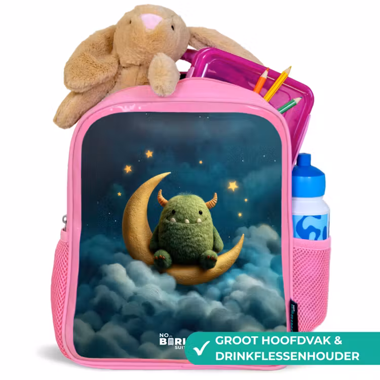 Kinderrugzak - Roze - Groen monster op maansikkel — 2