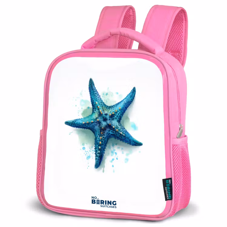 Kinderrugzak - Roze - Blauwe Zeester op Witte Achtergrond — 6