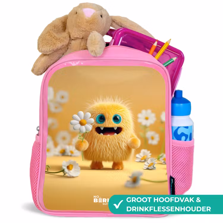Kinderrugzak - Roze - Monster - Wezen - Bloem - Geel — 2