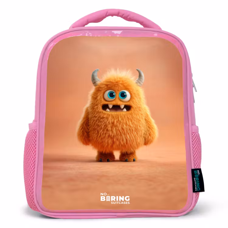 Kinderrugzak - Roze - Oranje Pluizig Monster met Hoorns — 1