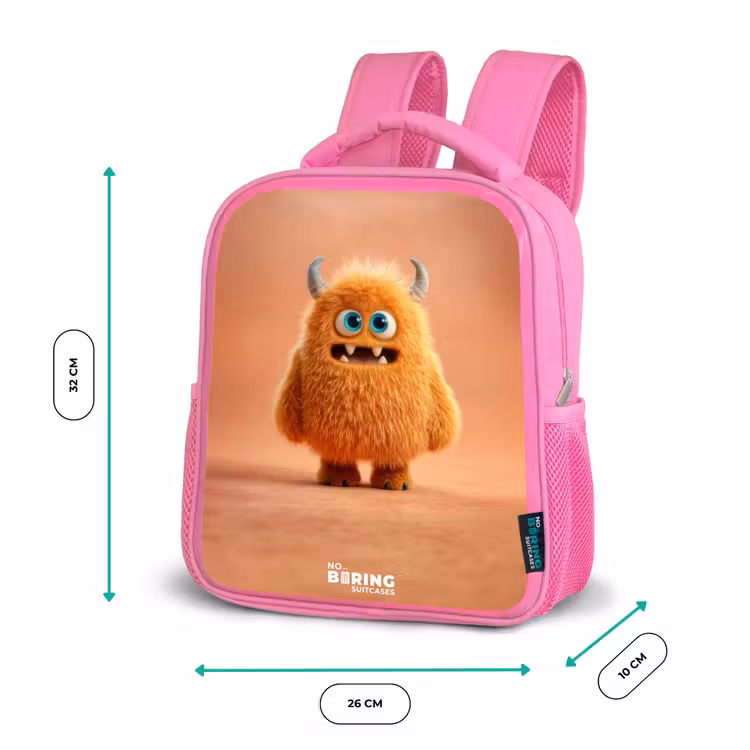 Kinderrugzak - Roze - Oranje Pluizig Monster met Hoorns — 3
