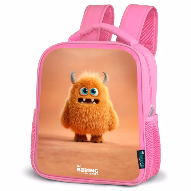 Kinderrugzak - Roze - Oranje Pluizig Monster met Hoorns — 6