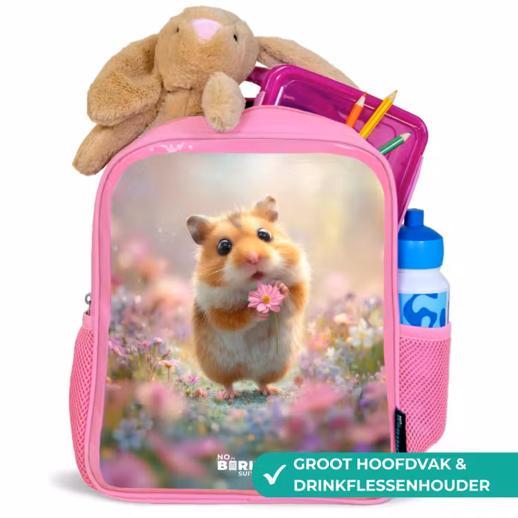Kinderrugzak - Roze - Hamster - Bloem - Natuur - Dier — 2