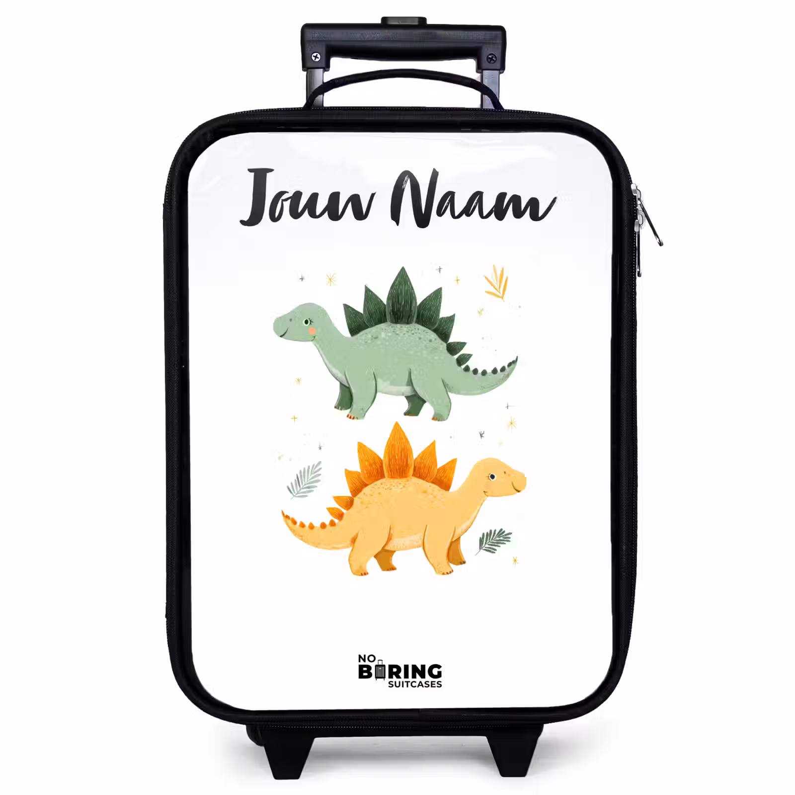 Kinderkoffer met naam - Zwart - Dinos - Dieren - Groen - Oranje — 1