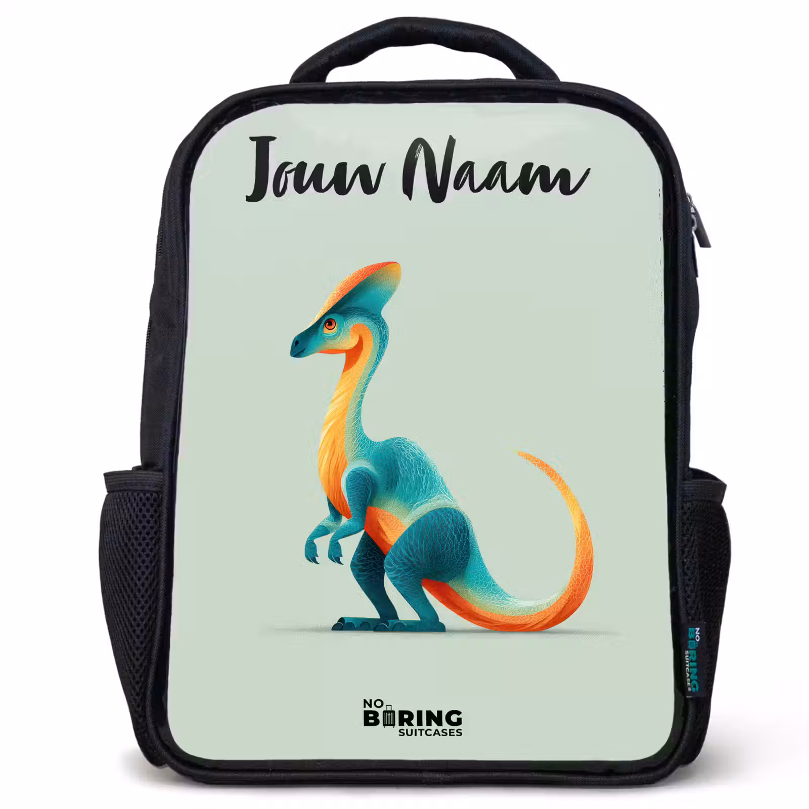 Kinderrugzak met naam - Zwart - Dino - Blauw - Dier — 1