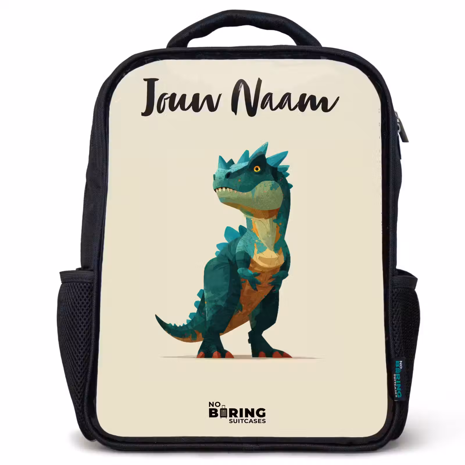 Kinderrugzak met naam - Zwart - Dino - Dier - Groen — 1
