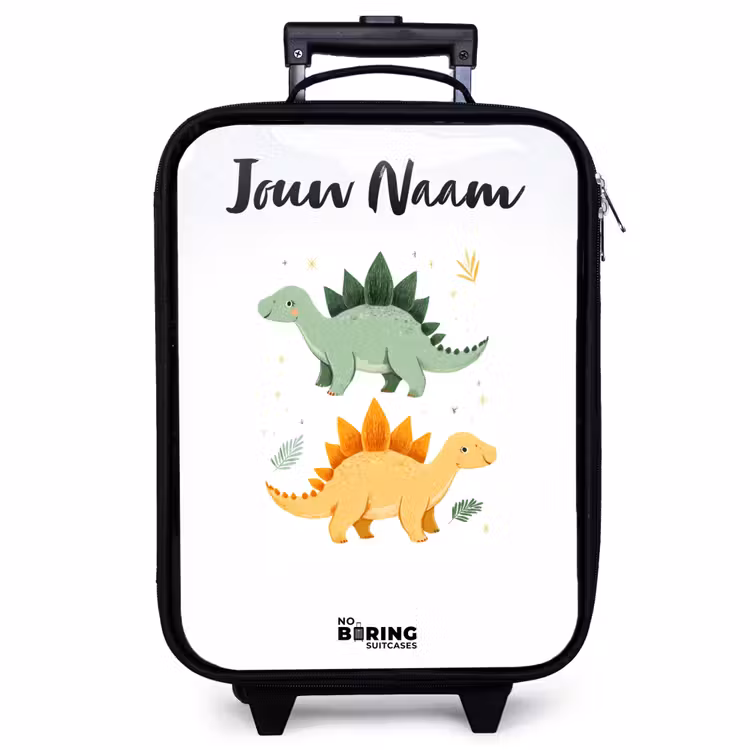 Kinderkoffer met naam - Zwart - Dinos - Dieren - Groen - Oranje — 1