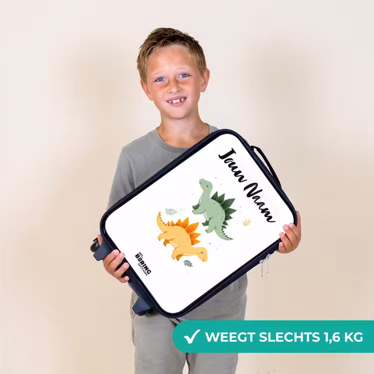 Kinderkoffer met naam - Zwart - Dinos - Dieren - Groen - Oranje — 2