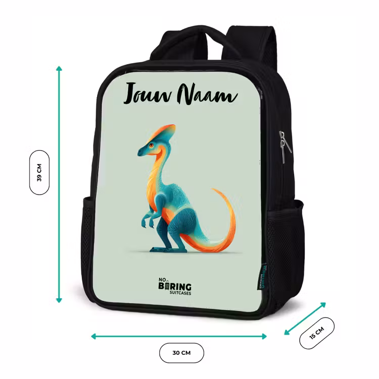 Kinderrugzak met naam - Zwart - Dino - Blauw - Dier — 5