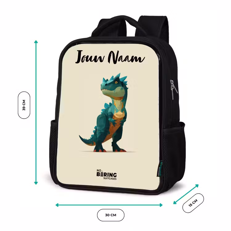 Kinderrugzak met naam - Zwart - Dino - Dier - Groen — 5