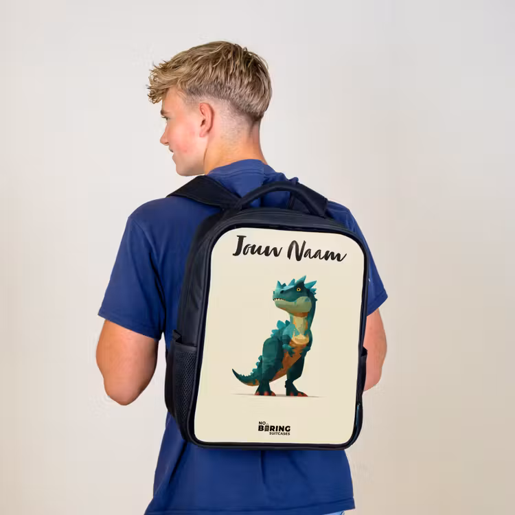 Kinderrugzak met naam - Zwart - Dino - Dier - Groen — 6