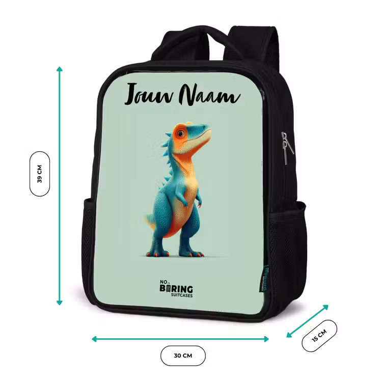 Kinderrugzak met naam - Zwart - Dino - Dier - Groen - Oranje — 5